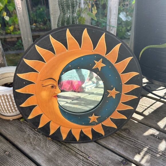 Vintage Handcrafted Sun and Moon Celestial Wall Mirror 13" - Picture 15 of 16